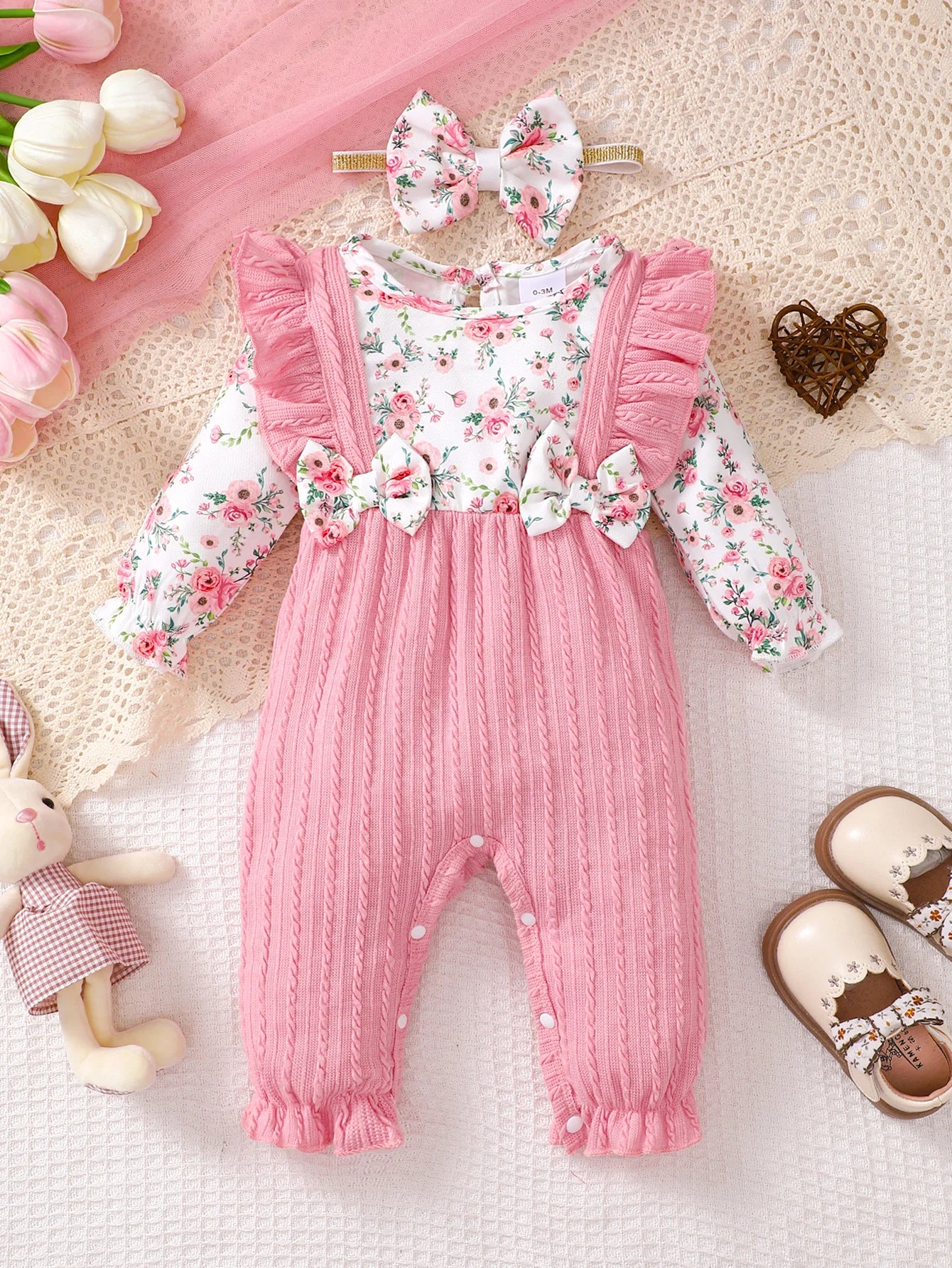 Additional gallery view 36 of baby boys bear print button-up winter romper