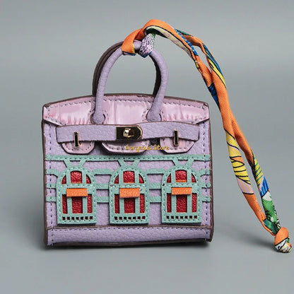 Birkin Inspired Mini Hand Bag - Platinum Bag Charm