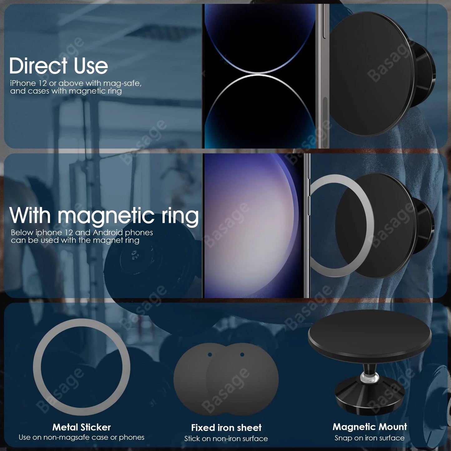 Magnetic Gym Phone Holder & Accessories - Hands-Free Workout Mount