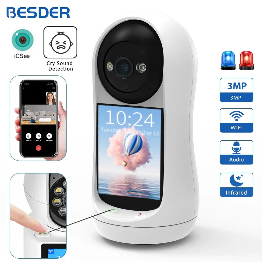 Baby Monitor 3MP PTZ With 2.8 Inch IPS Screen Video Call Baby Cry Detection Home Security Remote Monitoring 2025