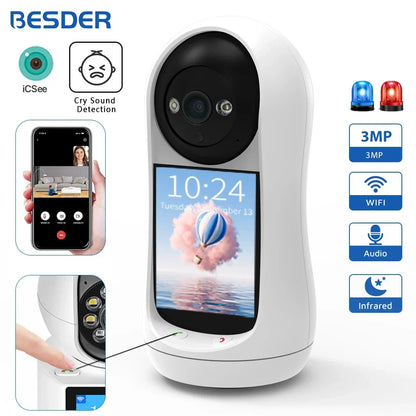 Baby Monitor 3MP PTZ With 2.8 Inch IPS Screen Video Call Baby Cry Detection Home Security Remote Monitoring 2025