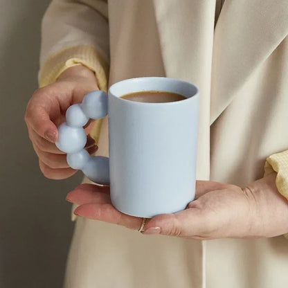 Ceramic Coffee Mug With Tray Beaded Handle Nordic Handmade Cup Fall 2025 Gift Decorative Serving