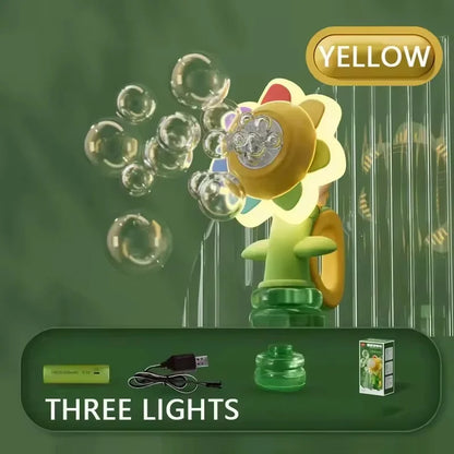 Bubble Machine for Kids Sunflower Design 3-Speed Portable Bubble Blower Toy for Parties