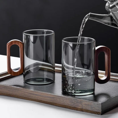 360ML High Borosilicate Glass Wood Tea Cup - Large Capacity Drinking Coffee Mug