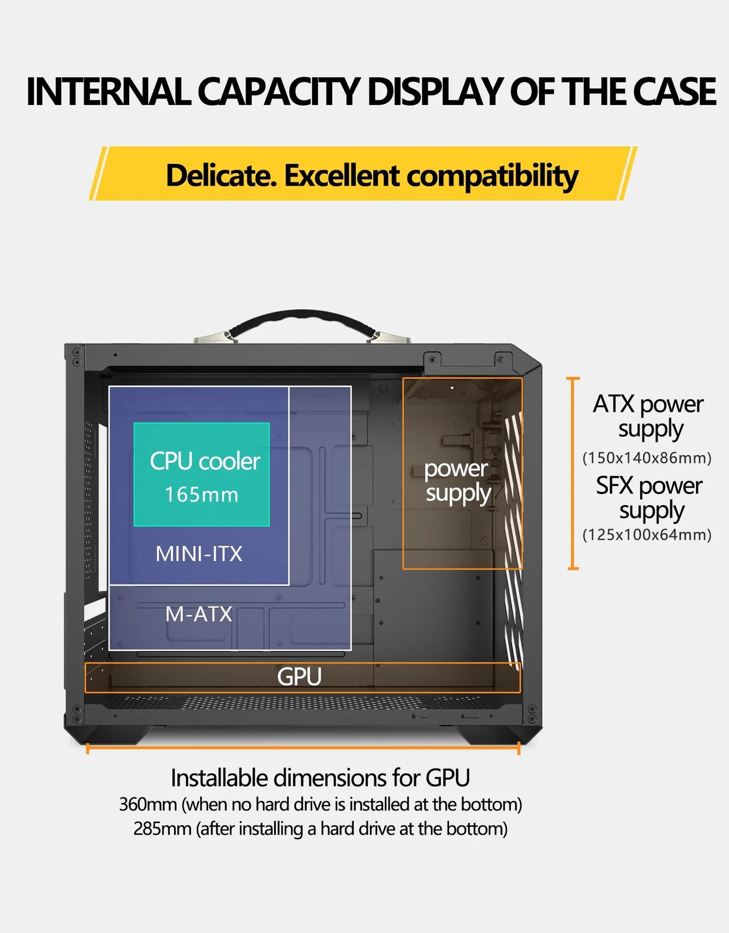 Mini ITX Case Glass Side 240mm Watercooling Portable