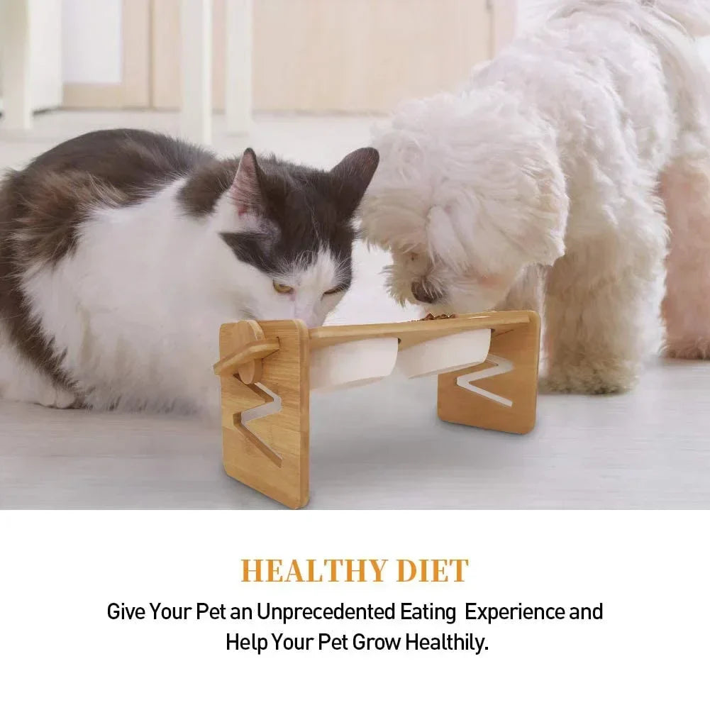 Dog Bowl Stand Adjustable Bamboo Elevated Feeder, Wooden Pet Bowl Holder Fall 2025 Ergonomic Neck Care
