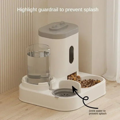 Automatic Feeder Cat Dog Bowl With Water Fountain Gray Dish