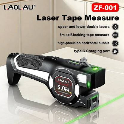 LAOLAU 2-in-1 Laser Tape Measure 5M/16FT – Type-C Rechargeable Class II Laser Auto-Lock Tool 2026