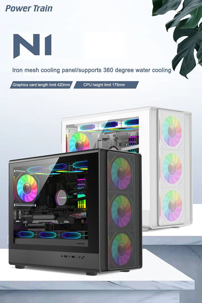 Mini ITX PC Case Tempered Glass 360mm Water Cooling