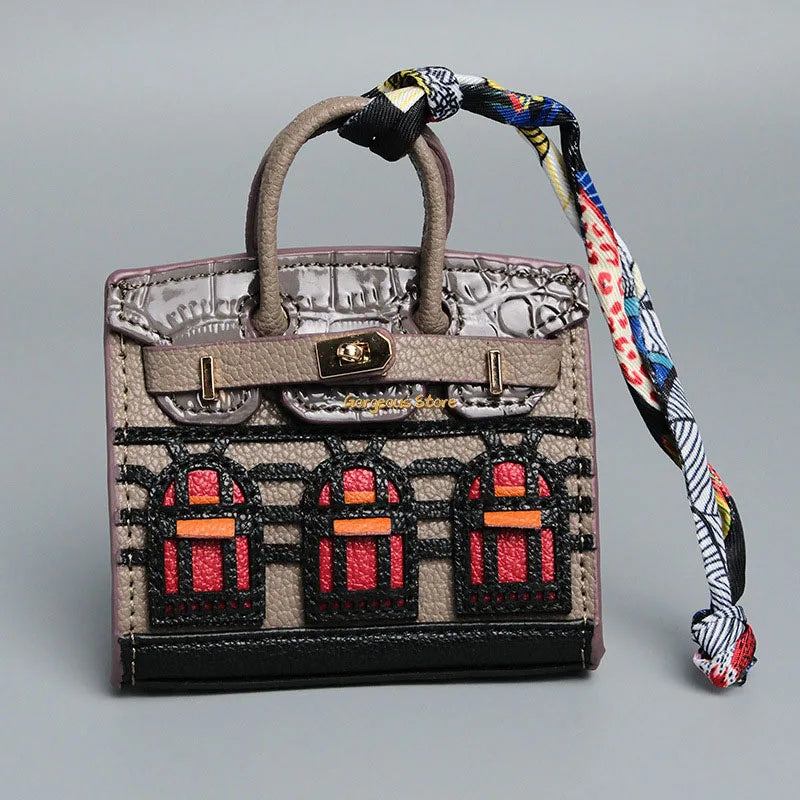 Birkin Inspired Mini Hand Bag - Platinum Bag Charm