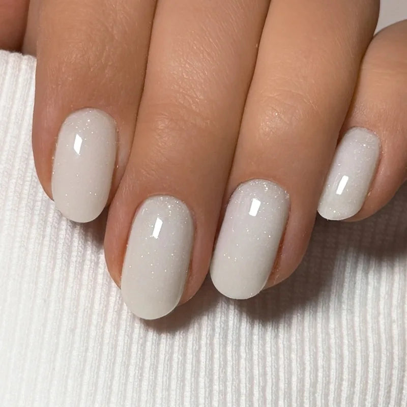Press On Nails Short Square White Minimalist False Nail Tips Set Spring 2026 Reusable