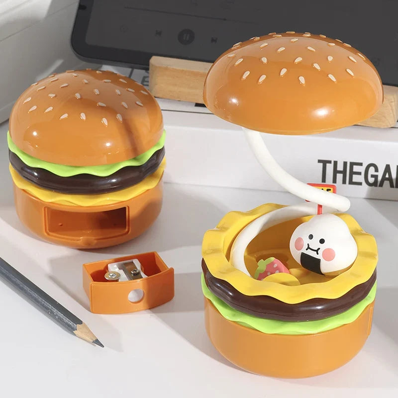 Night Light Desk Lamp With Pencil Sharpener Hamburger LED Reading Lamp Back To School 2026 Gift