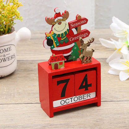 Christmas Wooden Countdown Calendar Ornament Tabletop Decor