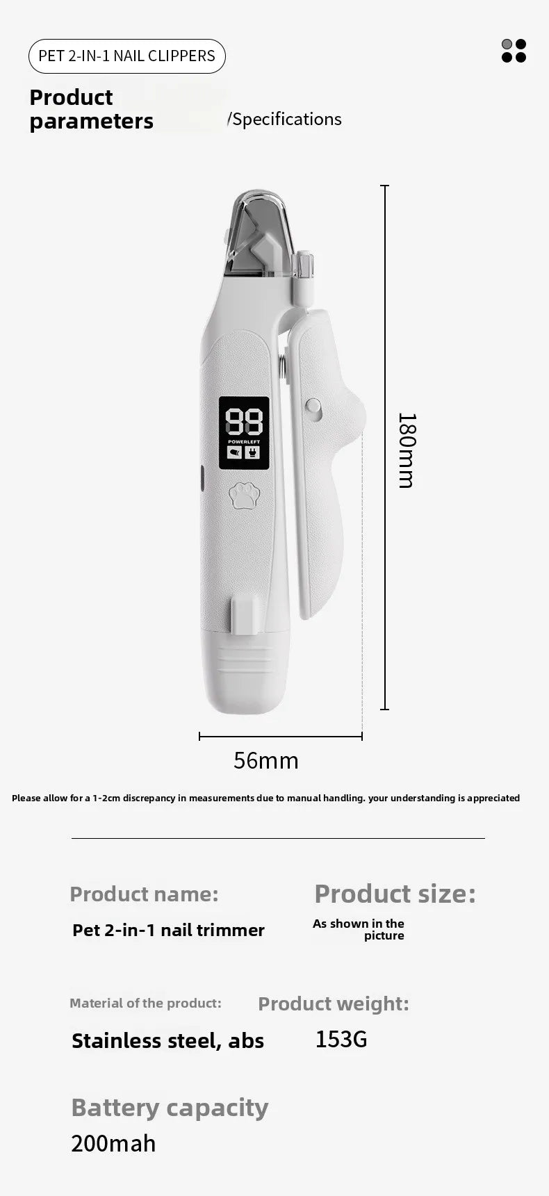 2-in-1 Pet Nail Clipper & Grinder with LED Blood Line Light – USB-C Rechargeable Dog Cat Trimmer 2026
