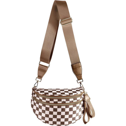 Casual women's checkered crossbody shoulder bag – high-capacity sling bag with adjustable strap
