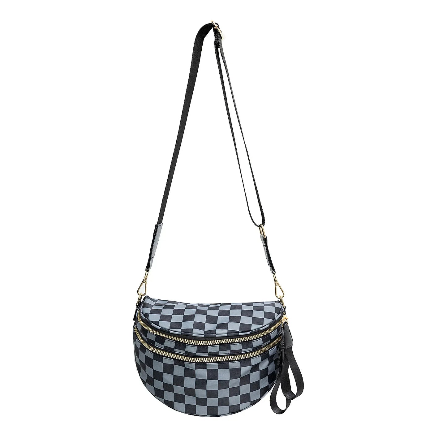 Versatile unisex crossbody bum bag – checkered nylon, box shape, travel and daily use