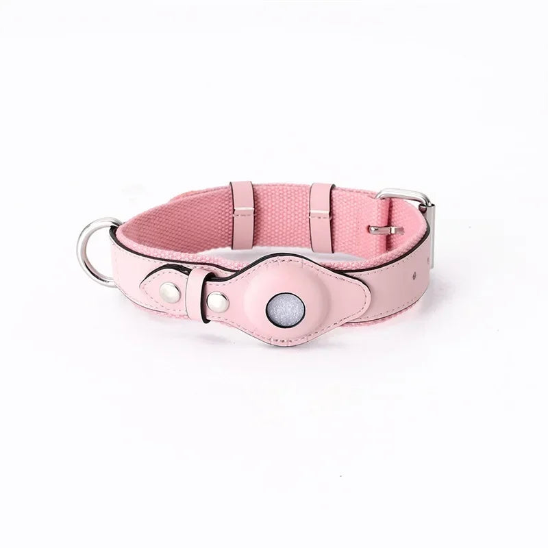 Leather Dog Collar Adjustable Padded Pet Collar With AirTag Holder Luxury Design All-Season Comfort Gift