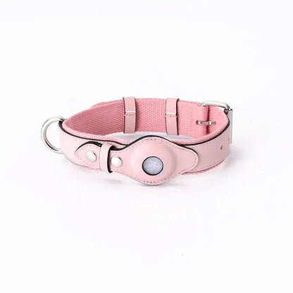 Leather Dog Collar Adjustable Padded Pet Collar With AirTag Holder Luxury Design All-Season Comfort Gift