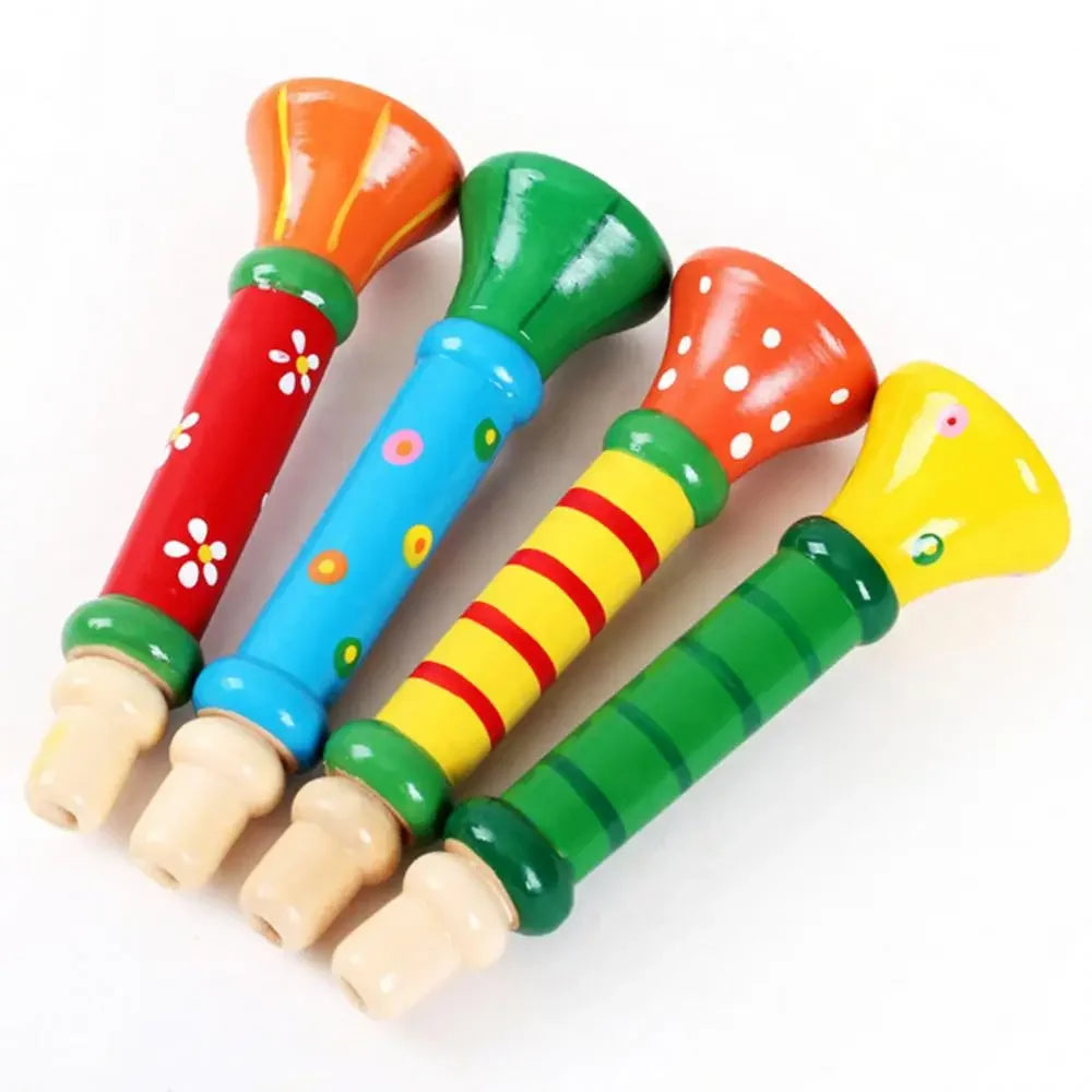 Wooden Trumpet Toy Horn Whistle - Musical Instrument for Kids, Early Educational Montessori Sound Training