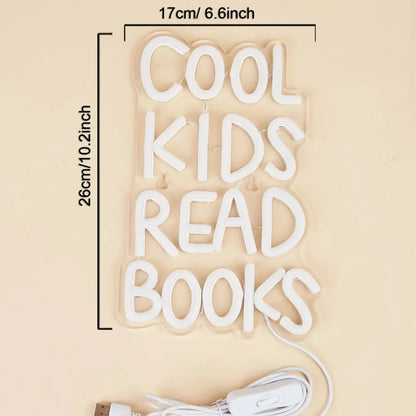 LED Neon Sign Multicolor, Cool Kids Read Books Wall Decor USB Powered, Kids Room Party Wedding Back To School 2025