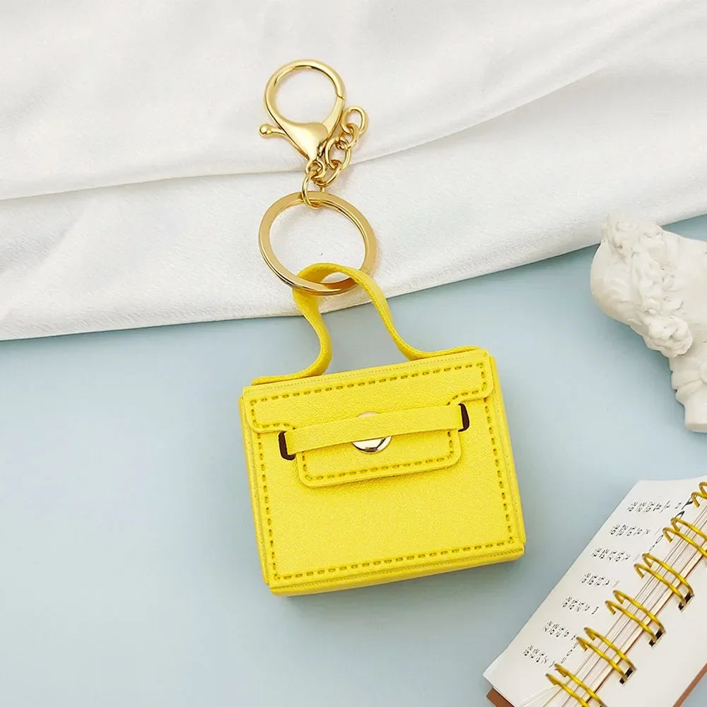 1+1 Free Birkin Inspired Mini Hand Bag - Solid Color PU Leather Coin Bag Keychain Charm