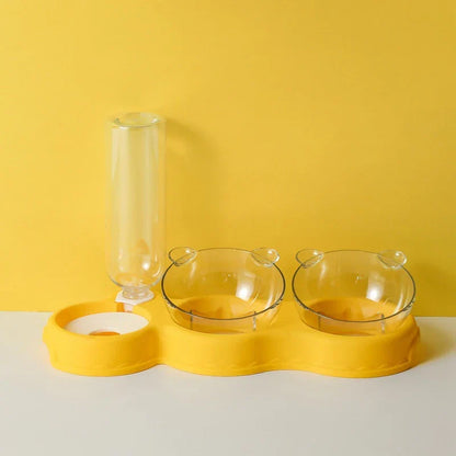 Raised Pet Feeding Station Tilted 3-Bowl Design With 500ML Water Bottle Fall 2025 Ergonomic Spine Protection
