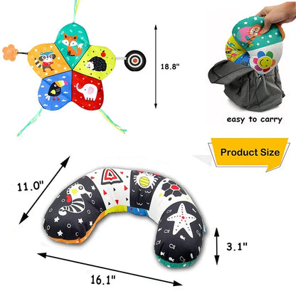 High Contrast Baby Tummy Time Pillow with Mirror, Teething Toy, and Crinkle Paper for Infants 0-6 Months