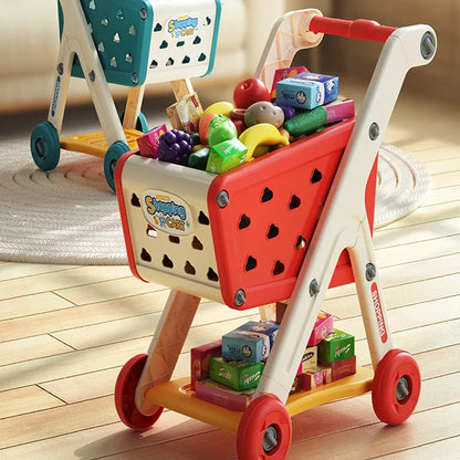 Shopping Cart Toy Push Along Grocery Trolley Kids Pretend Play Supermarket Back To School 2025 Early Education Gift