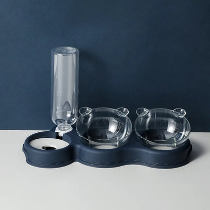 Raised Pet Feeding Station Tilted 3-Bowl Design With 500ML Water Bottle Fall 2025 Ergonomic Spine Protection