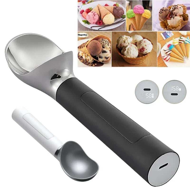 Electric Ice Cream Scoop Rechargeable Heated Spoon LED Display Holiday 2025 Gift Easy Scooping Hard Ice Cream