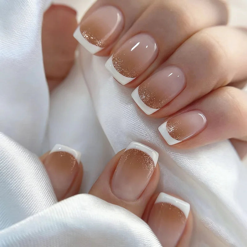 Press On Nails Short Square White Minimalist False Nail Tips Set Spring 2026 Reusable