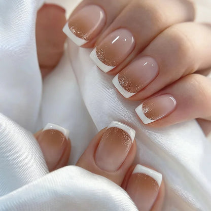 Press On Nails Short Square White Minimalist False Nail Tips Set Spring 2026 Reusable