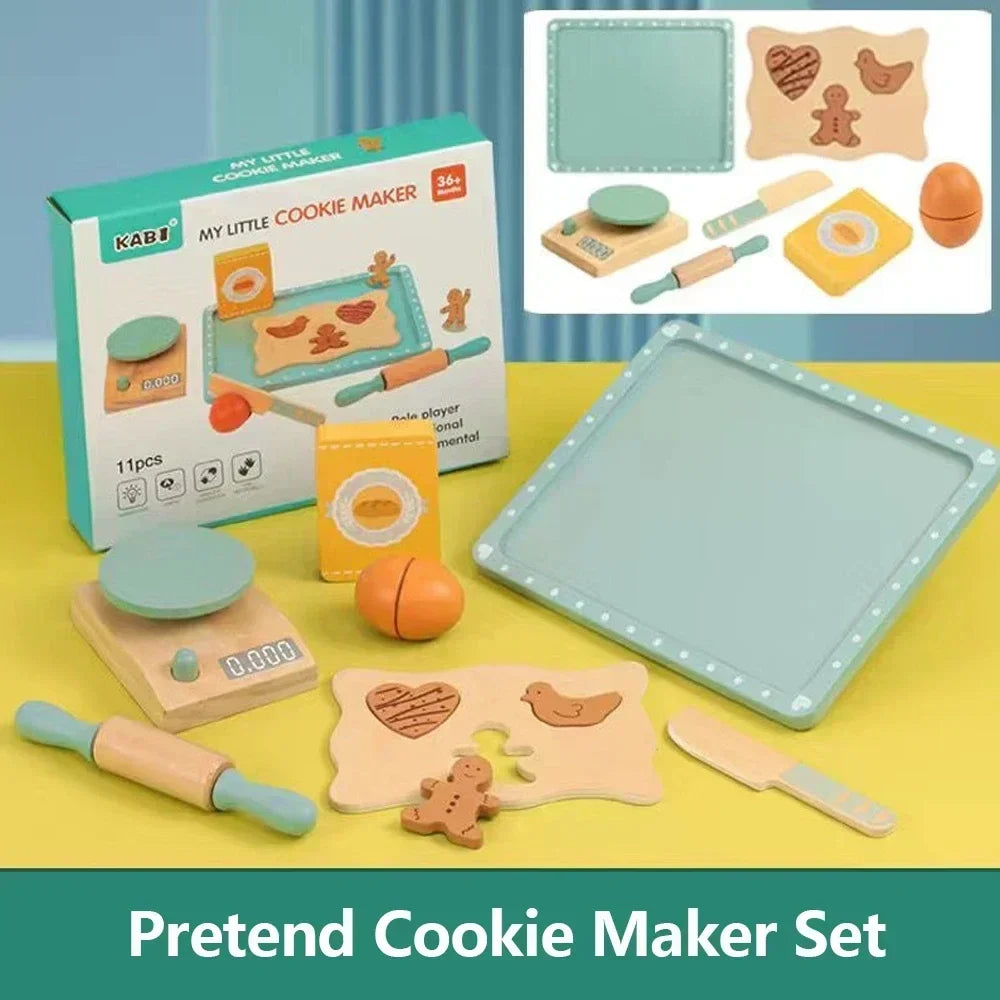 Wooden Kids Coffee & Cookie Maker Toy Set - Educational Pretend Play Kitchen Gift for Boys & Girls