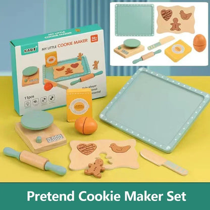 Wooden Kids Coffee & Cookie Maker Toy Set - Educational Pretend Play Kitchen Gift for Boys & Girls