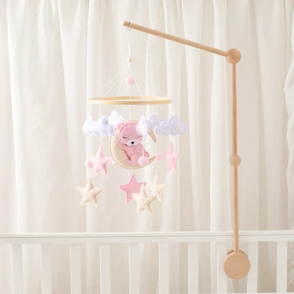 Wooden Crib Mobile Felt Bear Musical Newborn Sensory Toys