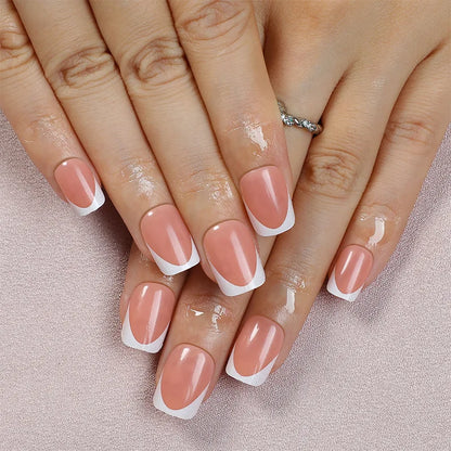 Press On Nails Short Square White Minimalist False Nail Tips Set Spring 2026 Reusable