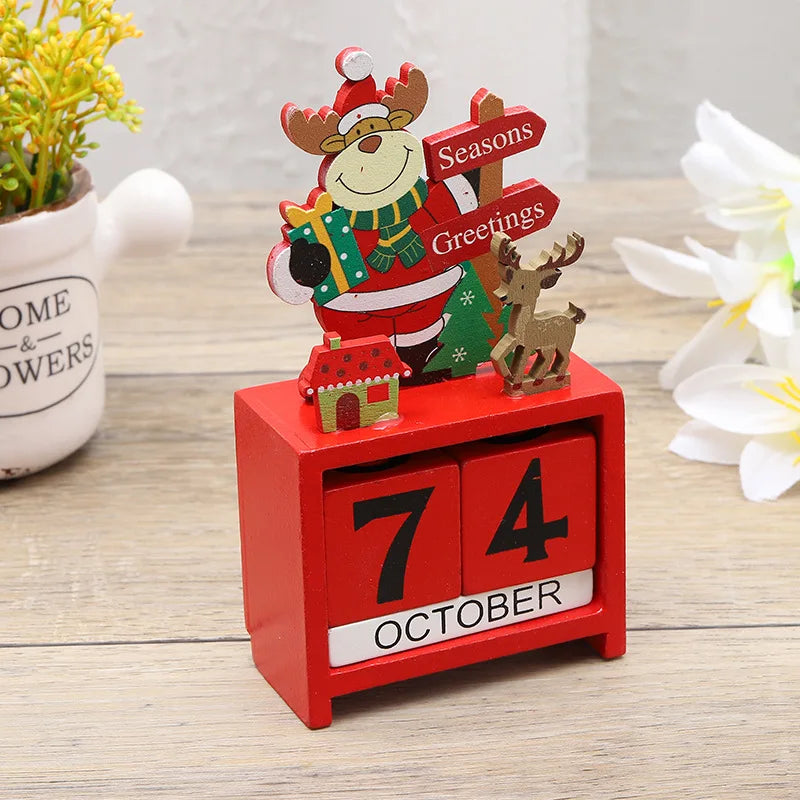 Christmas Wooden Countdown Calendar Ornament Tabletop Decor