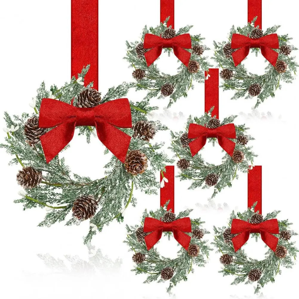 Christmas Wreaths Set Of 6 Mini Cabinet Wreaths With Red Bows Farmhouse Holiday 2025 Artificial Durable Decor