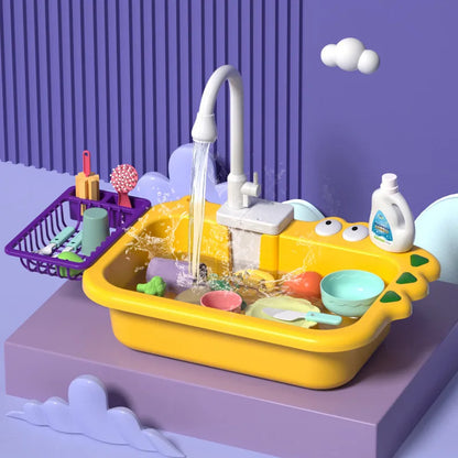Electric Dishwasher Toy Set for Kids, Interactive Pretend Play Kitchen Sink with Sound, Multi-Color, Educational Role Play