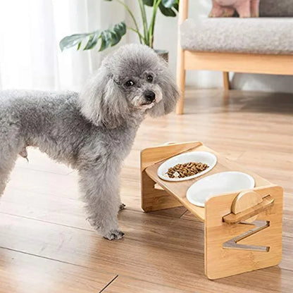 Dog Bowl Stand Adjustable Bamboo Elevated Feeder, Wooden Pet Bowl Holder Fall 2025 Ergonomic Neck Care