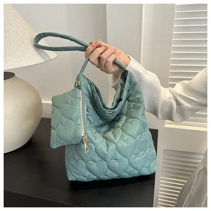 Cozy women's quilted tote – padded square shoulder bag, polyester, casual everyday