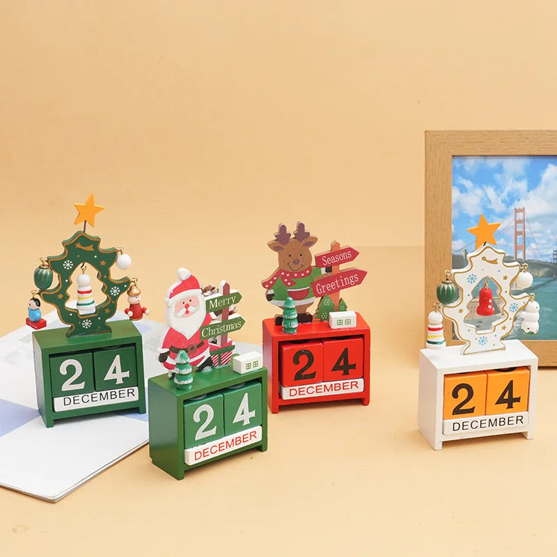 Christmas Wooden Countdown Calendar Ornament Tabletop Decor