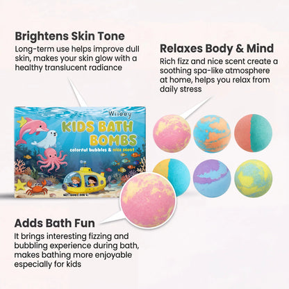 Kids Bath Bombs Set 6 Pcs Colorful Fizzy With Surprise Inside Moisturizing Formula Birthday Gift