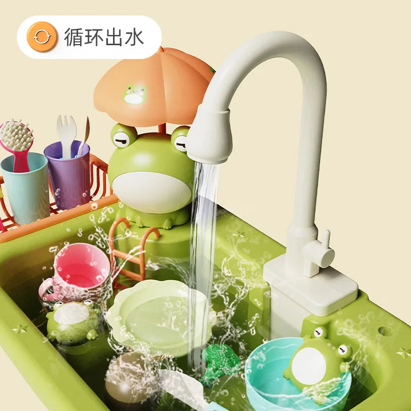 Electric Dishwasher Toy Set for Kids, Interactive Pretend Play Kitchen Sink with Sound, Multi-Color, Educational Role Play