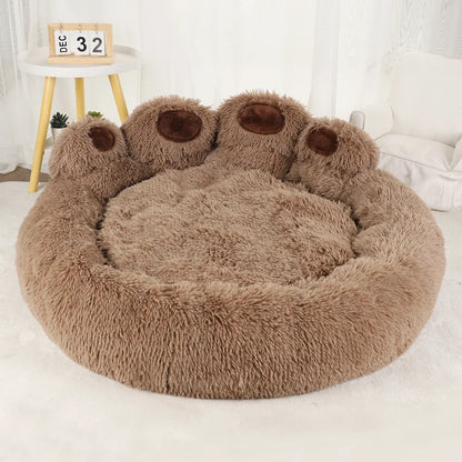 Dog Bed Plush Round Sofa Style Bed For Pets, Fall 2025 Cozy Washable Plush Bed With Paw Backrest Support