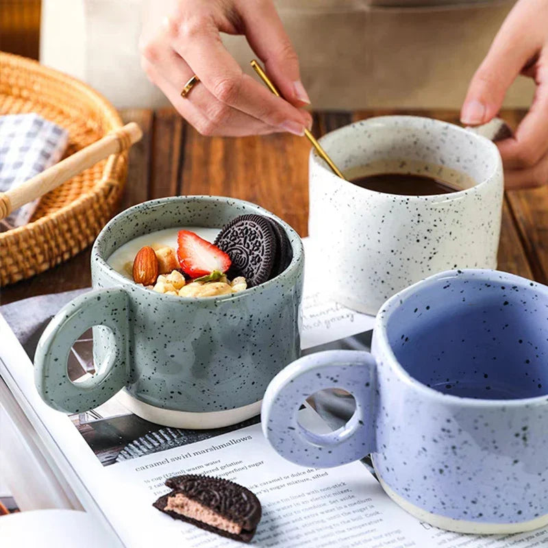Ceramic Mug 300ml Porcelain Ring Handle Speckled Handmade Modern Coffee Cup Fall 2025 Cozy Gift