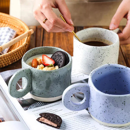 Ceramic Mug 300ml Porcelain Ring Handle Speckled Handmade Modern Coffee Cup Fall 2025 Cozy Gift