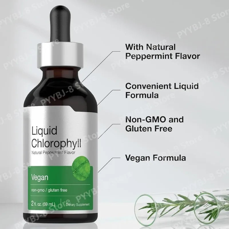 Liquid Chlorophyll Drops Mint Flavor 59 ml, Non-GMO Gluten-Free Herbal Dietary Supplement for Wellness Fall 2026 Trend