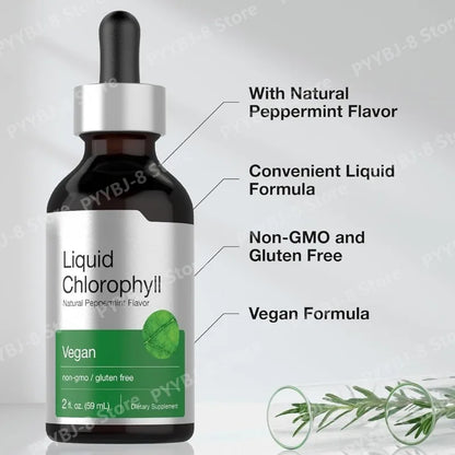 Liquid Chlorophyll Drops Mint Flavor 59 ml, Non-GMO Gluten-Free Herbal Dietary Supplement for Wellness Fall 2026 Trend