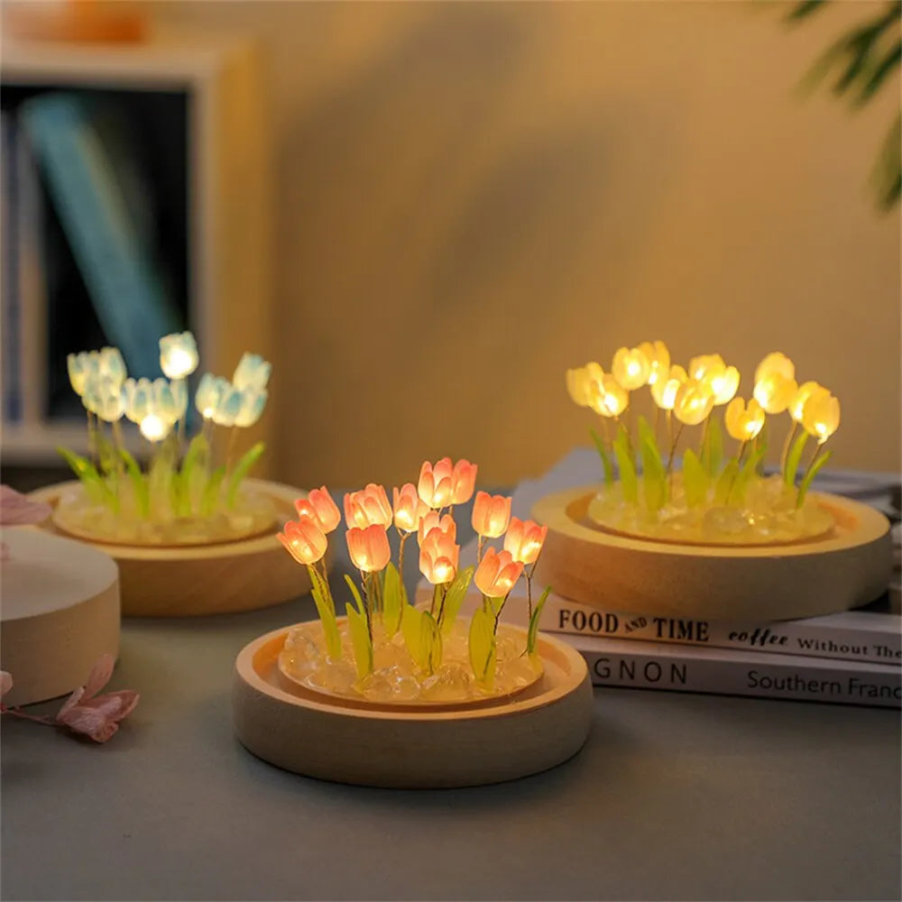 Handmade LED Tulip Flower Night Light - DIY Decorative Lamp for Bedroom, A Perfect Valentine's Day Gift